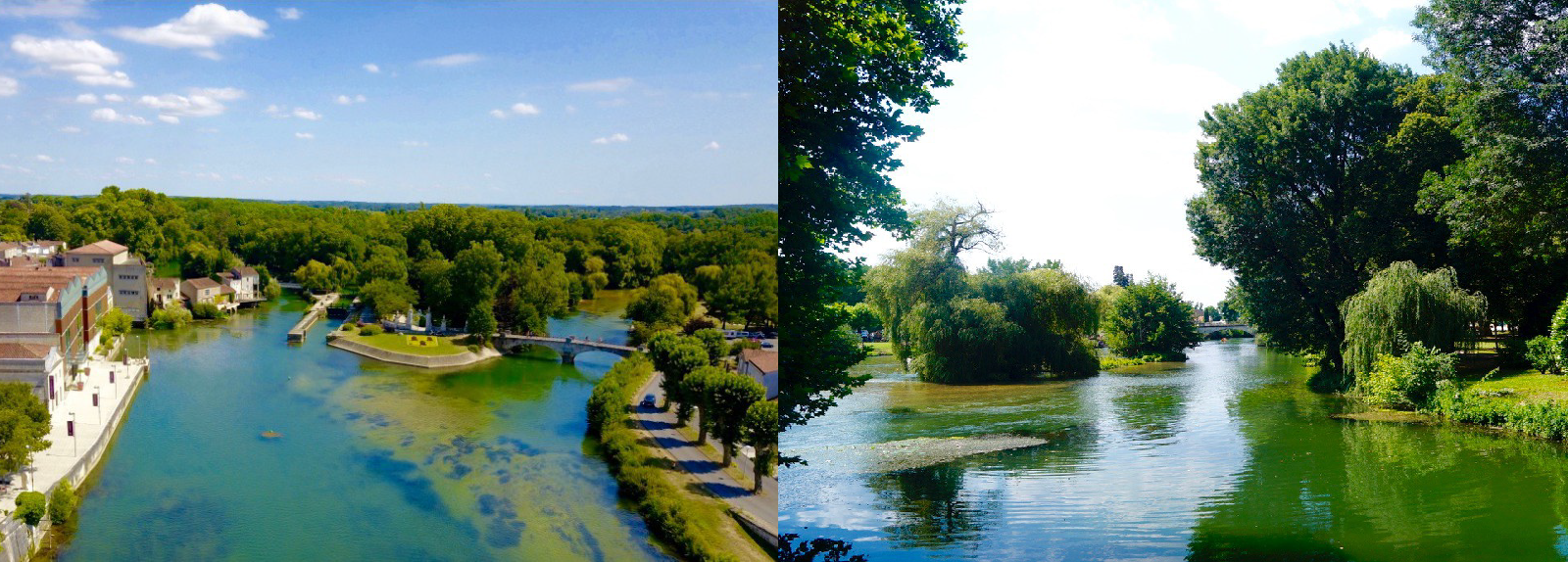 La Charente à Cognac (à gauche) et à Jarnac (à droite)